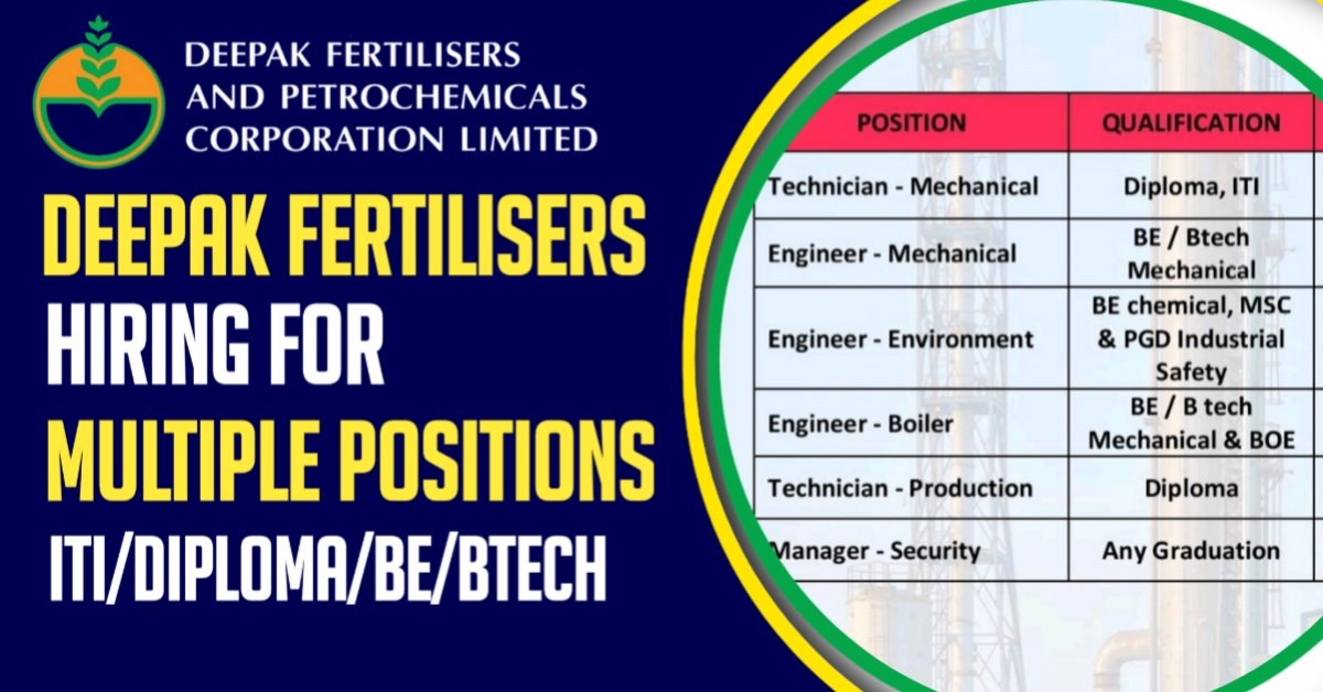 Deepak Fertiliser Hiring For Various Post